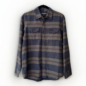 NWT RVCA Rosarito LS Fog Button Down Flannel Shirt Youth Boys L Blue Gray Gorp